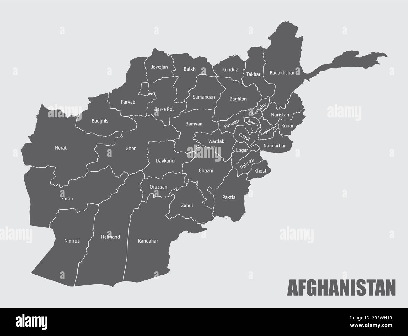 Afghanistan administrative map isolated on gray background Stock Vector