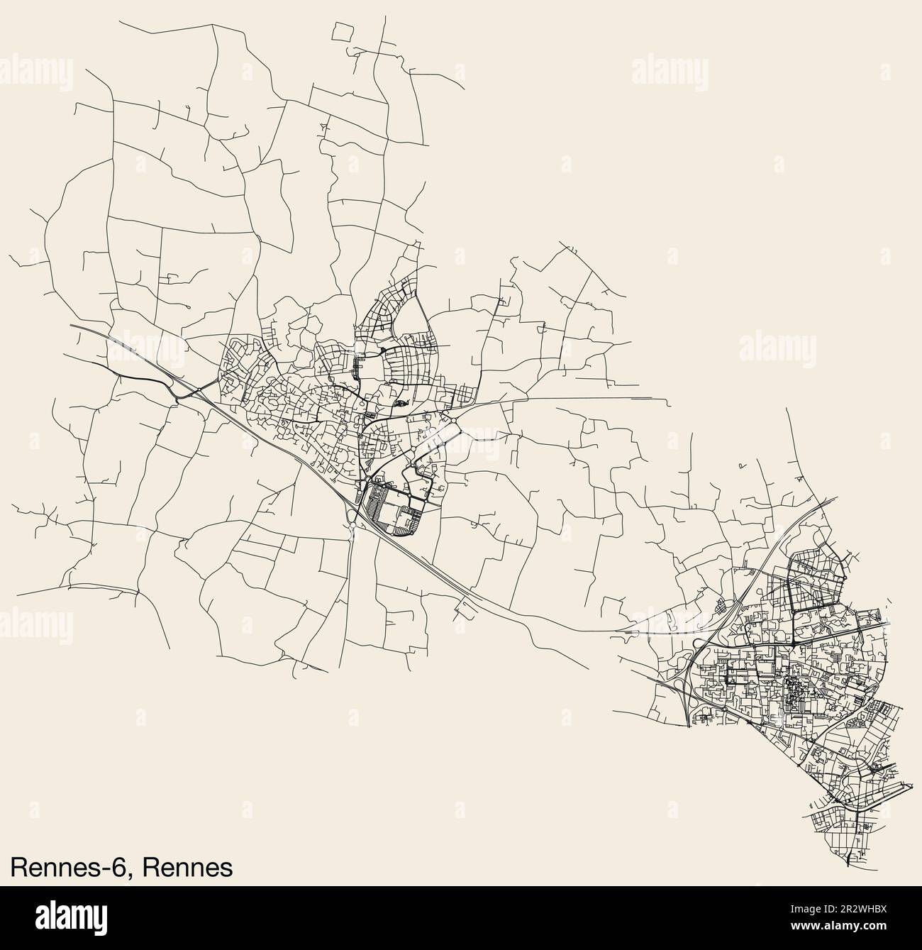 Street roads map of the RENNES6 CANTON, RENNES Stock Vector Image