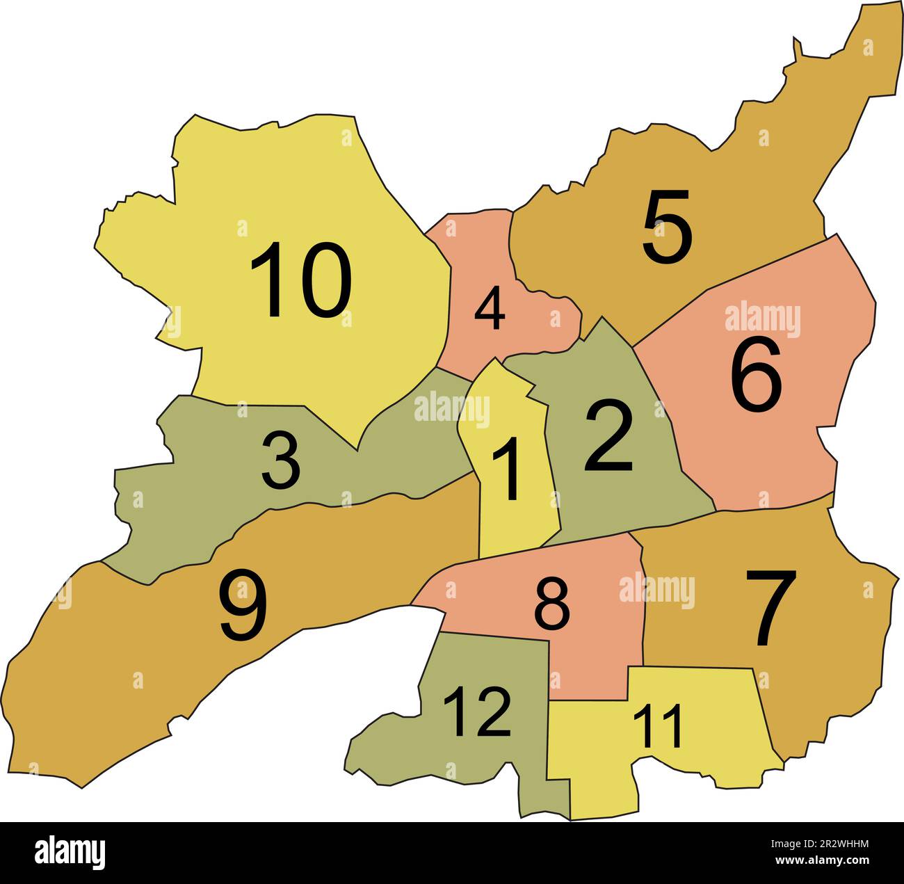 Pastel flat vector administrative map of RENNES, FRANCE with name tags ...