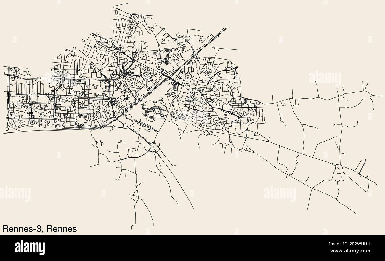 Street roads map of the RENNES3 CANTON, RENNES Stock Vector Image