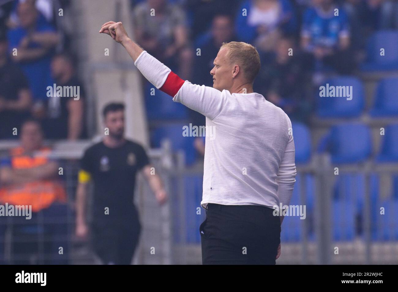 Genk, Belgium. 21st May, 2023. Union's head coach Karel Geraerts pictured during a soccer match between KRC Genk and Royale Union Saint-Gilloise, Sunday 21 May 2023 in Genk, on day 4 of the Champions' play-offs of the 2022-2023 'Jupiler Pro League' first division of the Belgian championship. BELGA PHOTO LAURIE DIEFFEMBACQ Credit: Belga News Agency/Alamy Live News Stock Photo