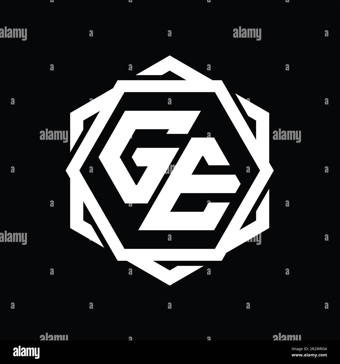 GE Logo monogram hexagon shape with geometric abstract isolated outline ...
