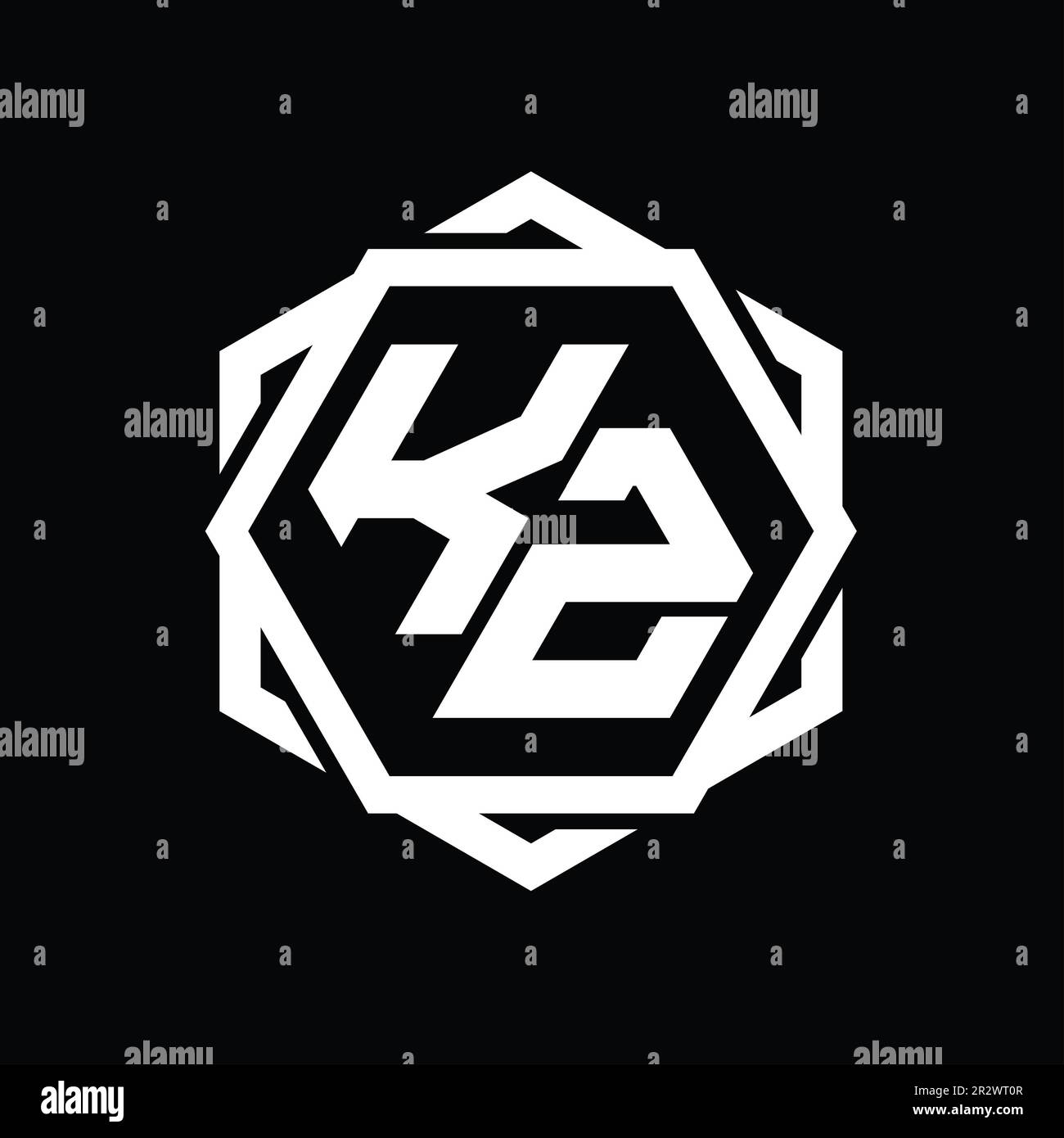 KZ Logo monogram hexagon shape with geometric abstract isolated outline ...