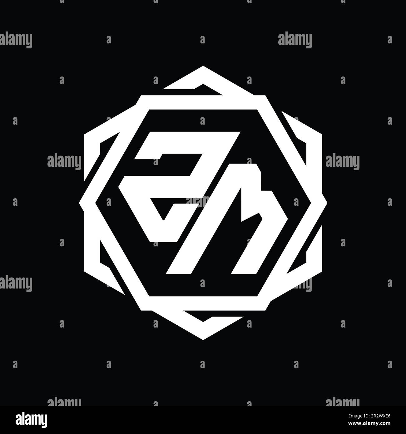 ZM Logo monogram hexagon shape with geometric abstract isolated outline ...