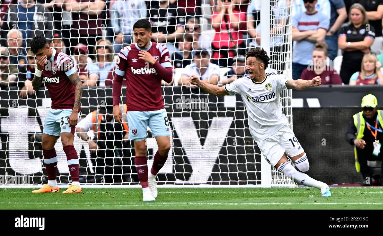 London, UK. 21st May, 2023. GOAL. Rodrigo (Leeds) turns to celebrate