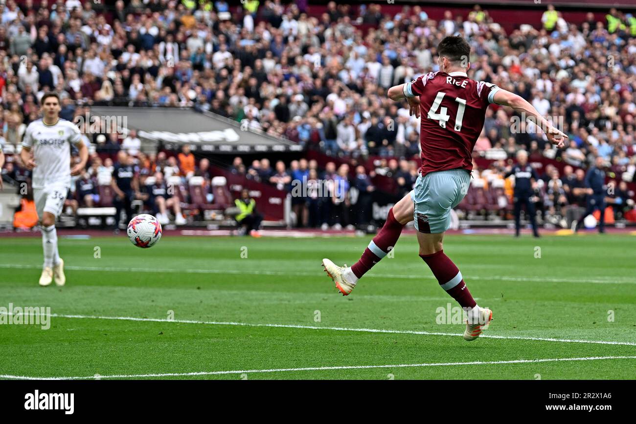 London, UK. 21st May, 2023. GOAL. Declan Rice (West Ham) scores the