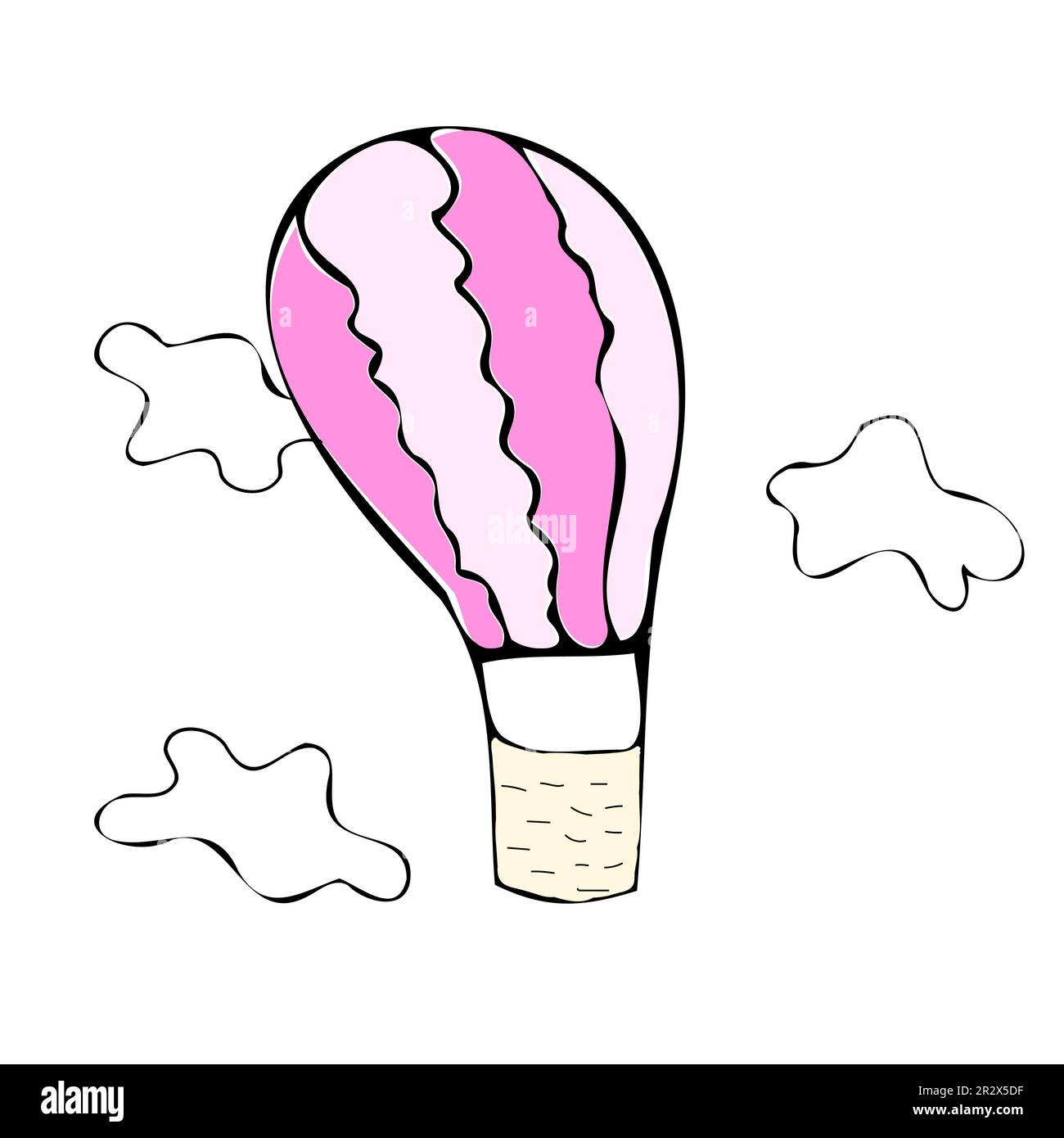 air baloon in a pink color with clouds doodle Stock Vector
