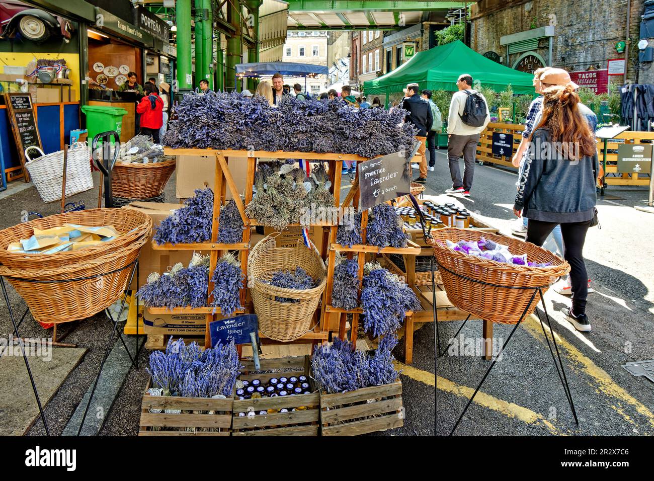 London Southwark Borough Market  wholesale and retail food bunches of lavender for sale Stock Photo