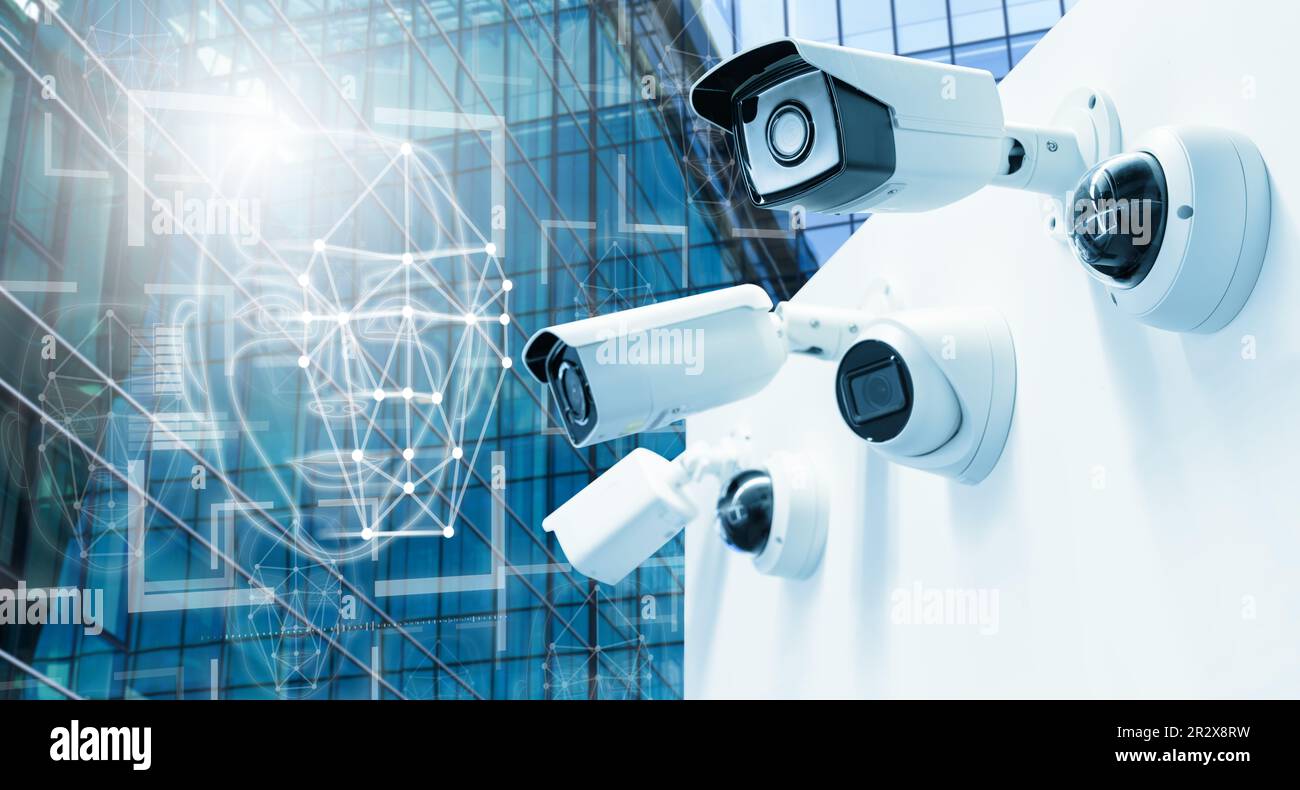 Surveillance camera with face recognition system. High quality photo