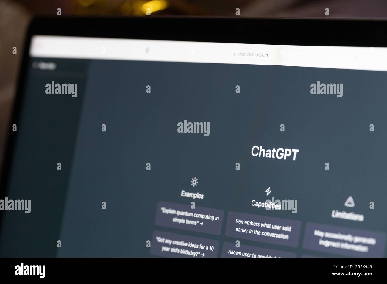 New york, USA - April 7, 2023: AI ChatGPT official pageon computer screen close up view Stock Photo