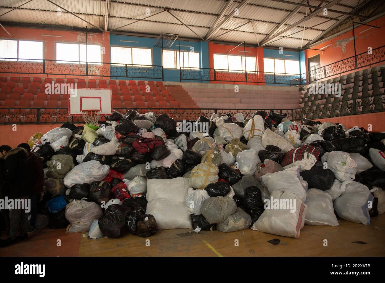 People in Damascus take the action and start collect stuff and aid to help people who affected by the earthquake Stock Photo