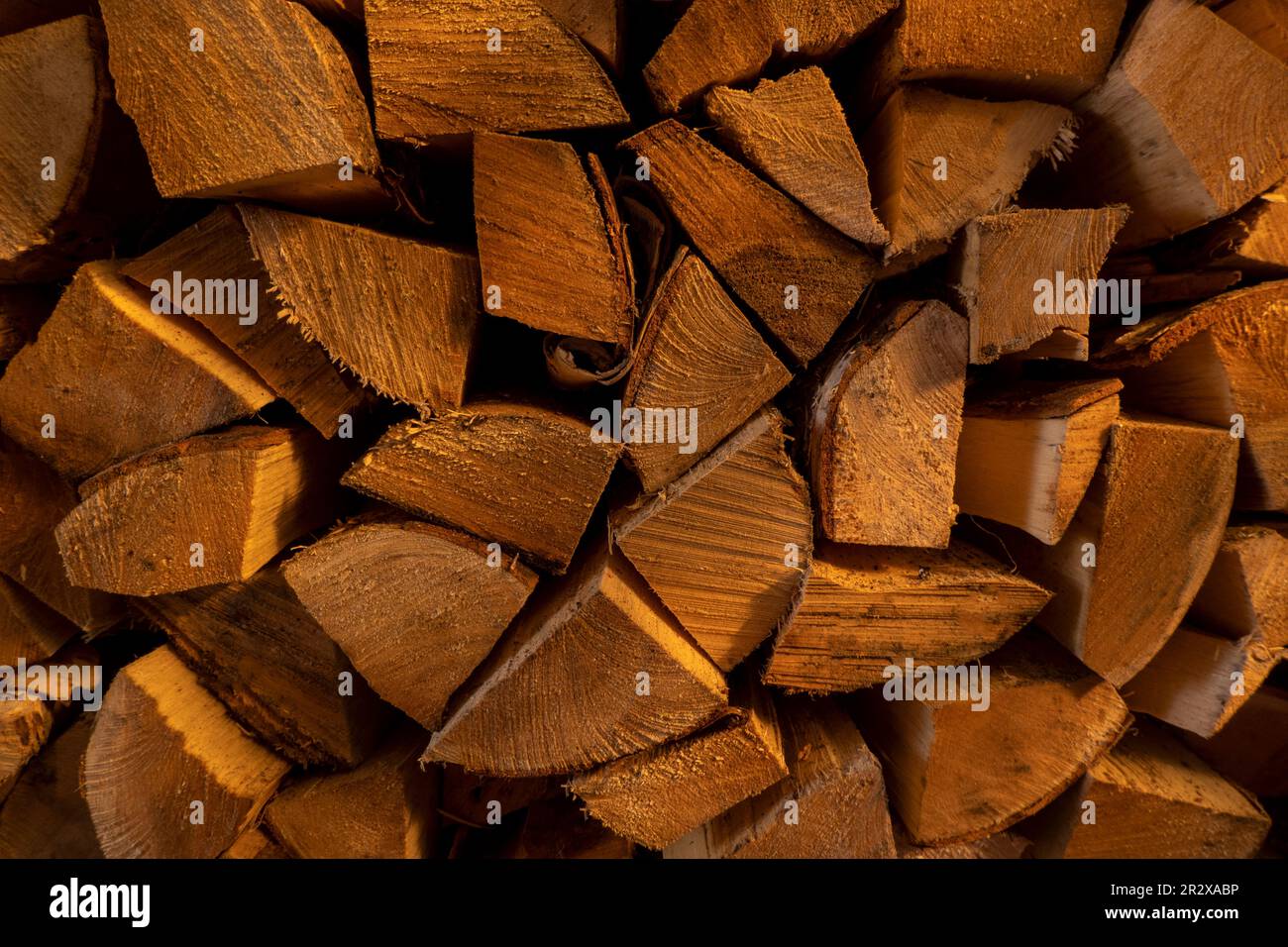 Log spruce trunks pile. Sawn trees from the forest. Logging timber wood ...