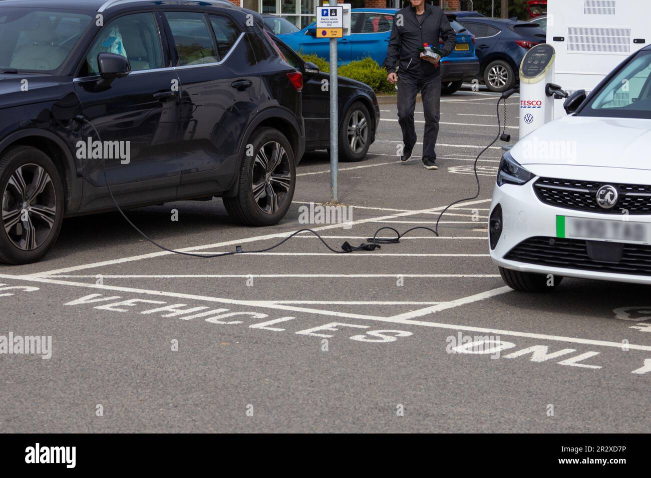 Ev cable trip hazard, kent, uk Stock Photo Alamy