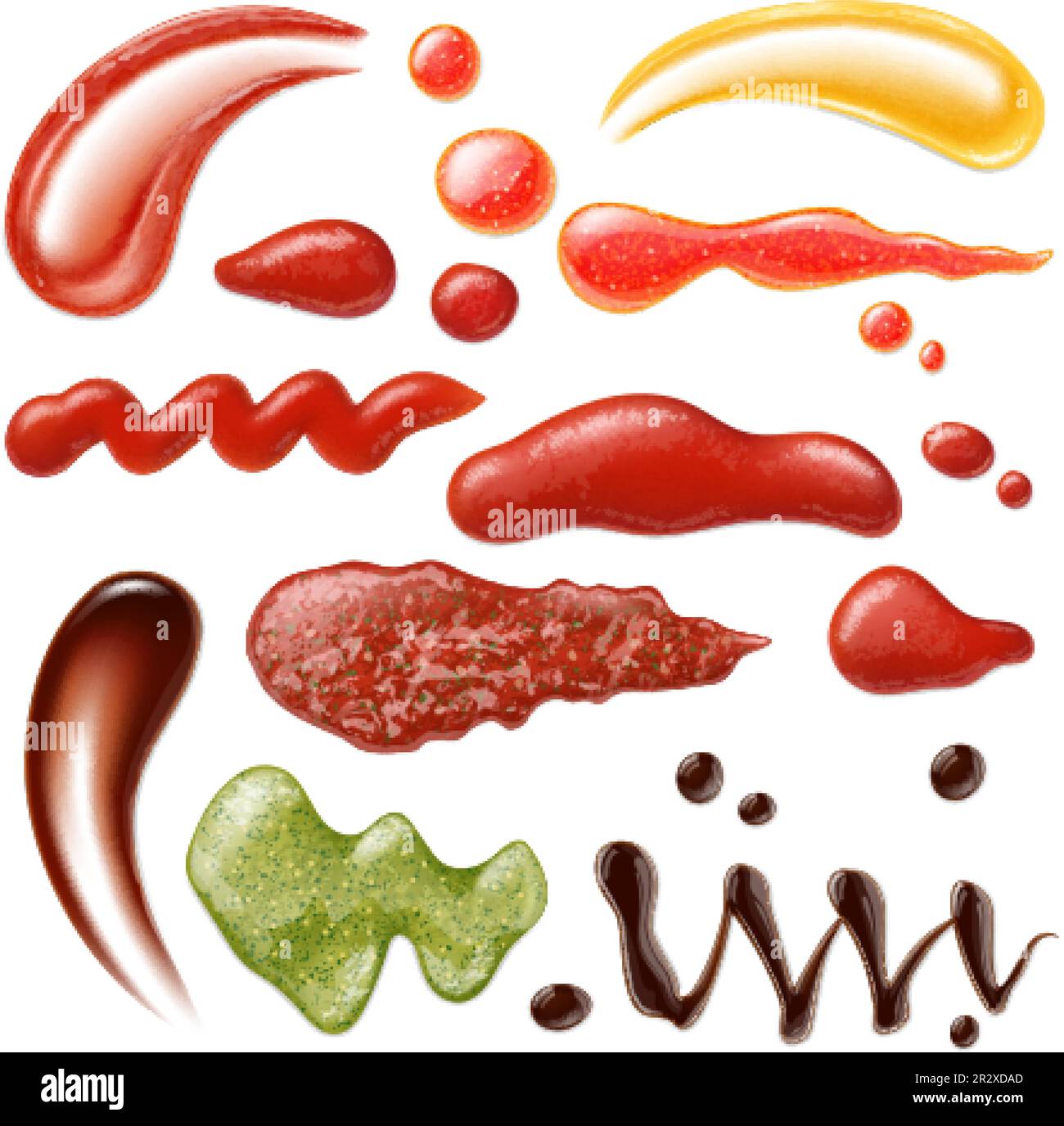 Sauces stripes and drops, realistic ketchup, mayonnaise and mustard