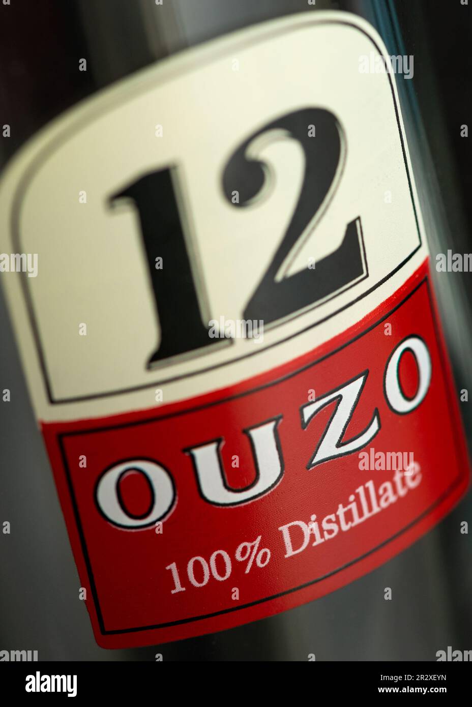 Classic Ouzo 12 Greek alcoholic beverage drink bottle red label Stock