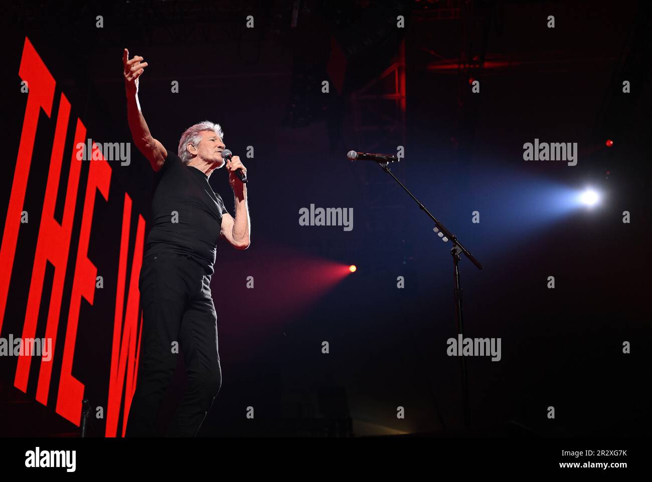 Munich, Germany. 21st May, 2023. Pink Floyd co-founder Roger Waters performs at the Olympiahalle as part of his 'This Is Not A Drill' tour of Germany. The concert is controversial. Previously, local politicians had demanded that the performance be canceled because of accusations of anti-Semitism against Waters. Credit: Angelika Warmuth/dpa/Alamy Live News Stock Photo