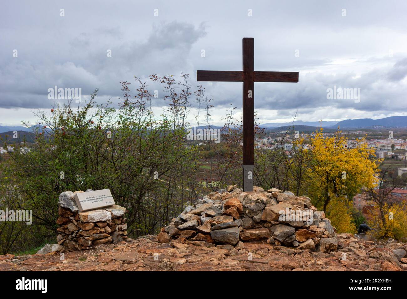 'Peace, peace, peace...' – the spot on Mount Podbrdo in Medjugorje where on the third day of the apparitions the Virgin Mary spoke about peace. Stock Photo