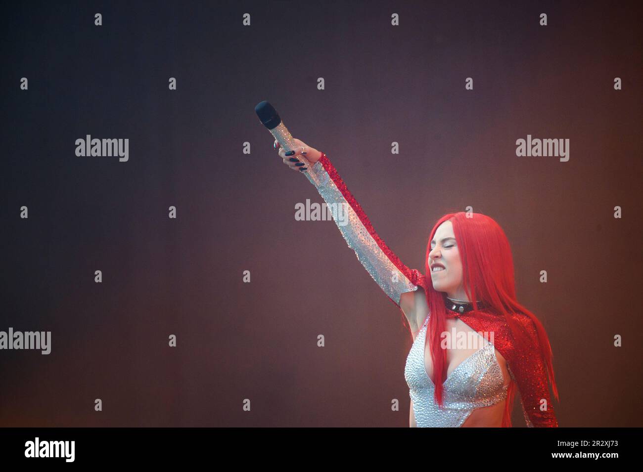 Hamburg, Germany. 21st May, 2023. Singer Ava Max holds up her ...