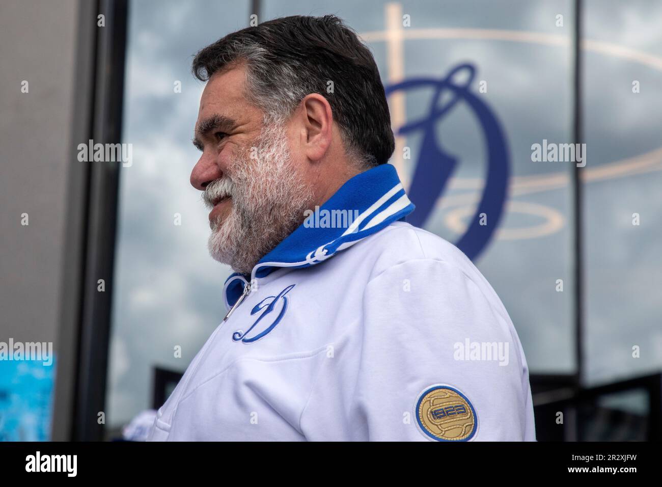 Moscow, Russia. 21st of May, 2023. Bosco di Ciliegi President Mikhail Kusnirovich attends to plant out wild cherry trees in Dynamo Park to mark the Dynamo Moscow centenary as part of the Cherry Forest Festival in Moscow, Russia. Stock Photo