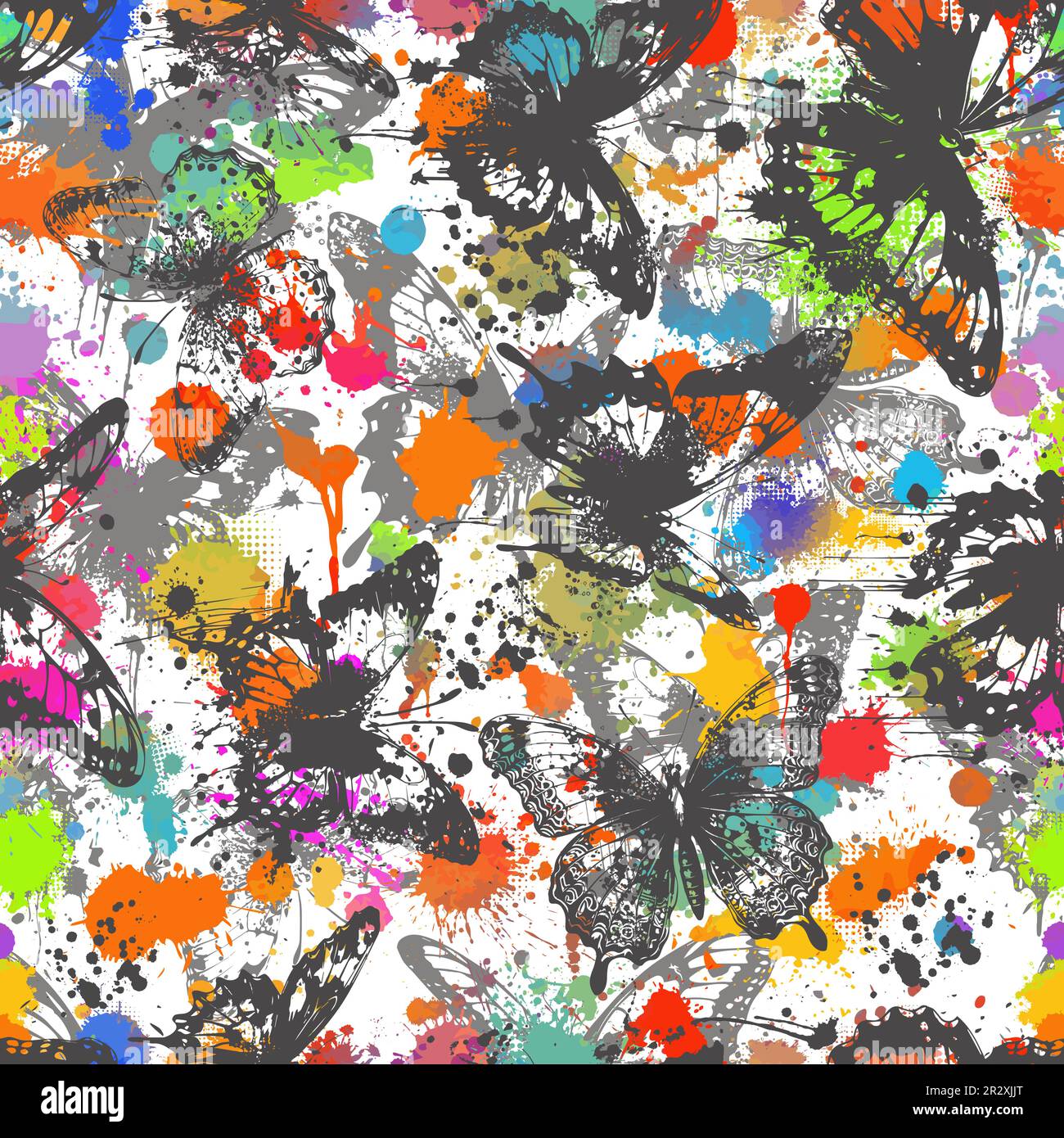 Seamless pattern of colored butterflies. Vector illustration Stock Vector