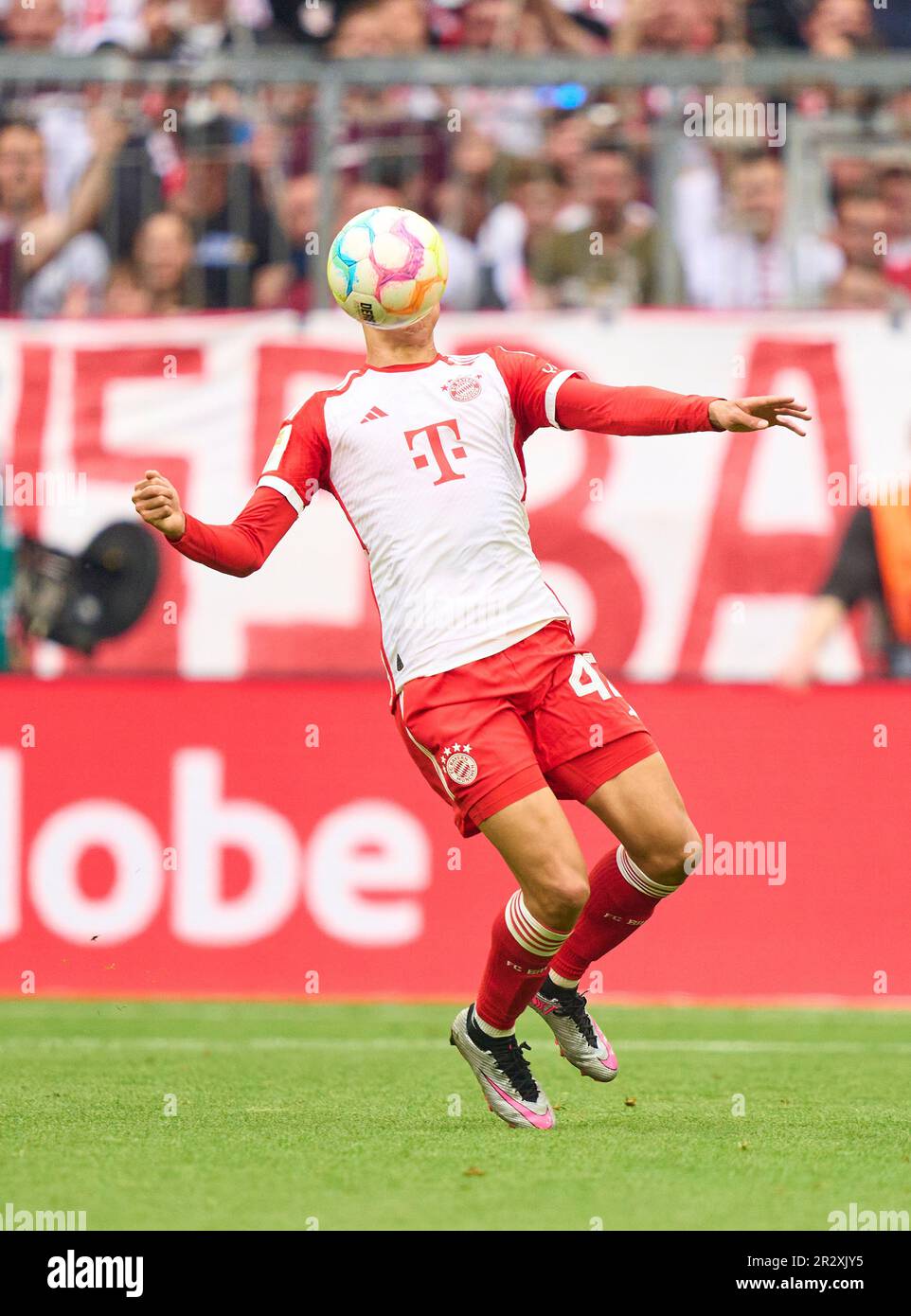 Jamal MUSIALA, FCB 42  in the match FC BAYERN MUENCHEN - RB LEIPZIG 1-3 1.German Football League on May 20, 2023 in Munich, Germany. Season 2022/2023, matchday 33, 1.Bundesliga, FCB, München, 33.Spieltag. © Peter Schatz / Alamy Live News    - DFL REGULATIONS PROHIBIT ANY USE OF PHOTOGRAPHS as IMAGE SEQUENCES and/or QUASI-VIDEO - Stock Photo