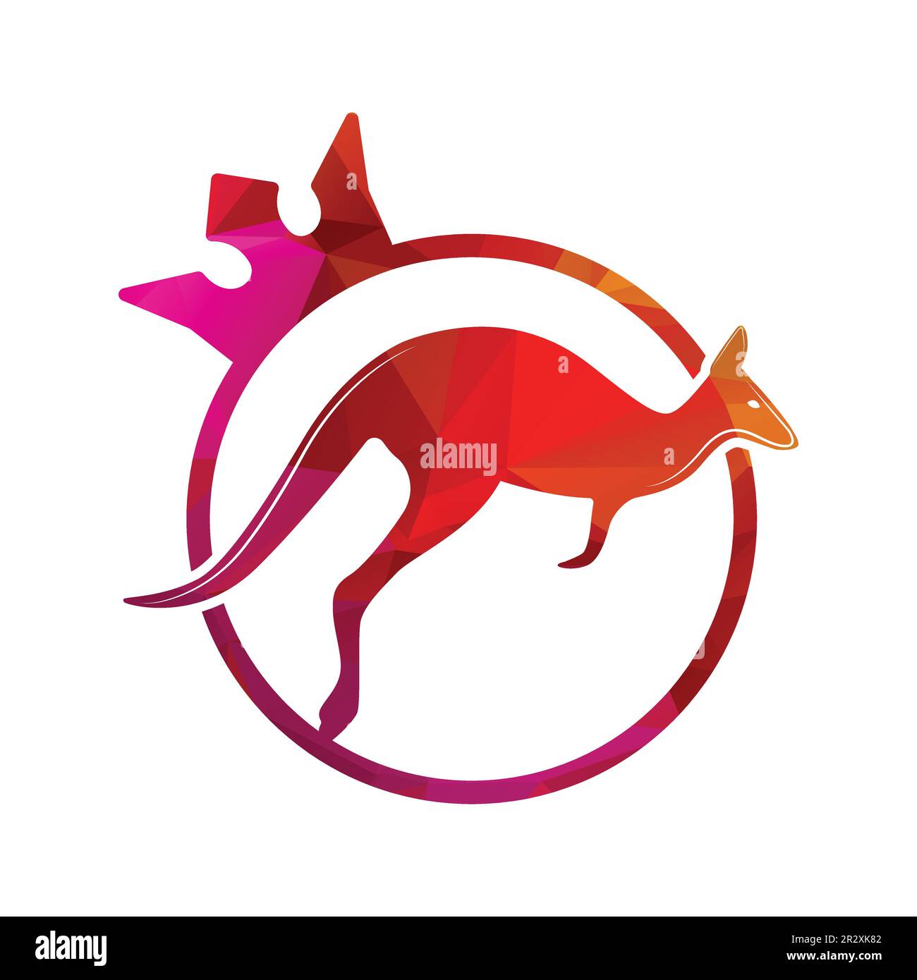 Kangaroo jumping logo template vector illustration inside a shape o king icon ring silhouette. Stock Vector