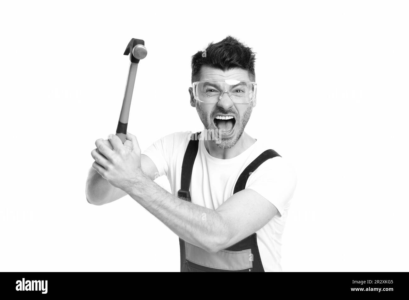 workman occupation concept. workman using hammer tool. workman with ...