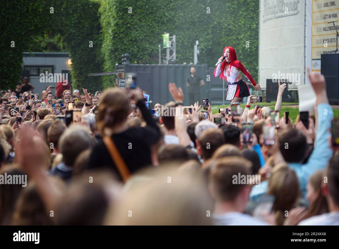 Hamburg, Germany. 21st May, 2023. Singer Ava Max sings on stage at Hamburg's Stadtpark Open Air during one of two concerts in Germany. Credit: Gregor Fischer/dpa/Alamy Live News Stock Photo