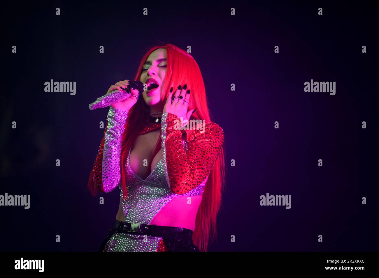 Hamburg, Germany. 21st May, 2023. Singer Ava Max sings on stage at Hamburg's Stadtpark Open Air during one of two concerts in Germany. Credit: Gregor Fischer/dpa/Alamy Live News Stock Photo