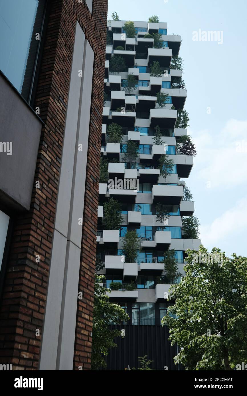 Sustainable and ecofriendly modern apartment building with balconies