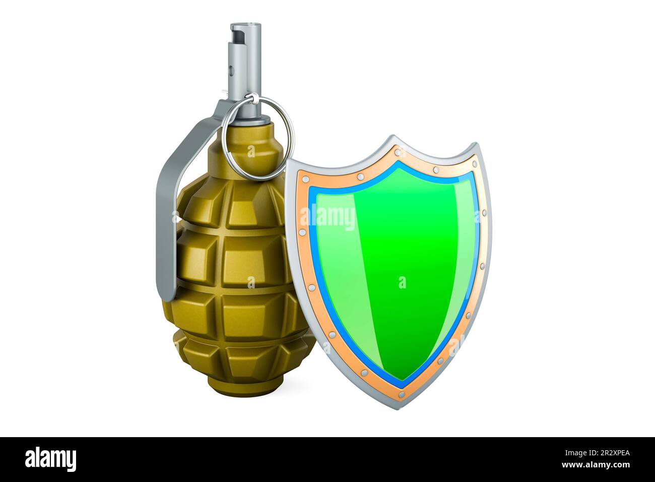 Hand grenade with shield, 3D rendering isolated on white background ...