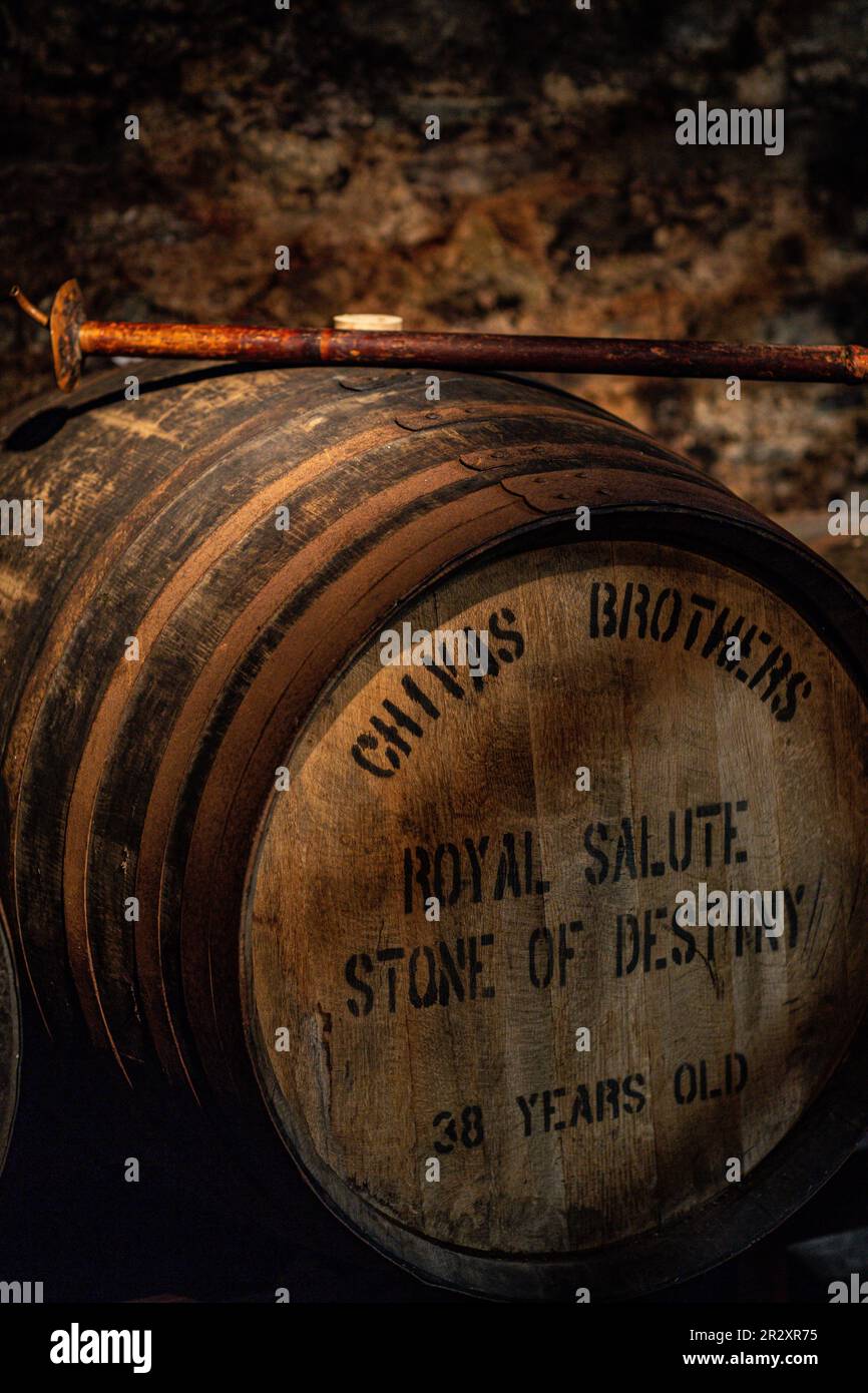 Vault with rare wkisky in Strathisla Distillery in Keith the oldest continuously operating distillery in Scotland Aberdeenshire Stock Photo