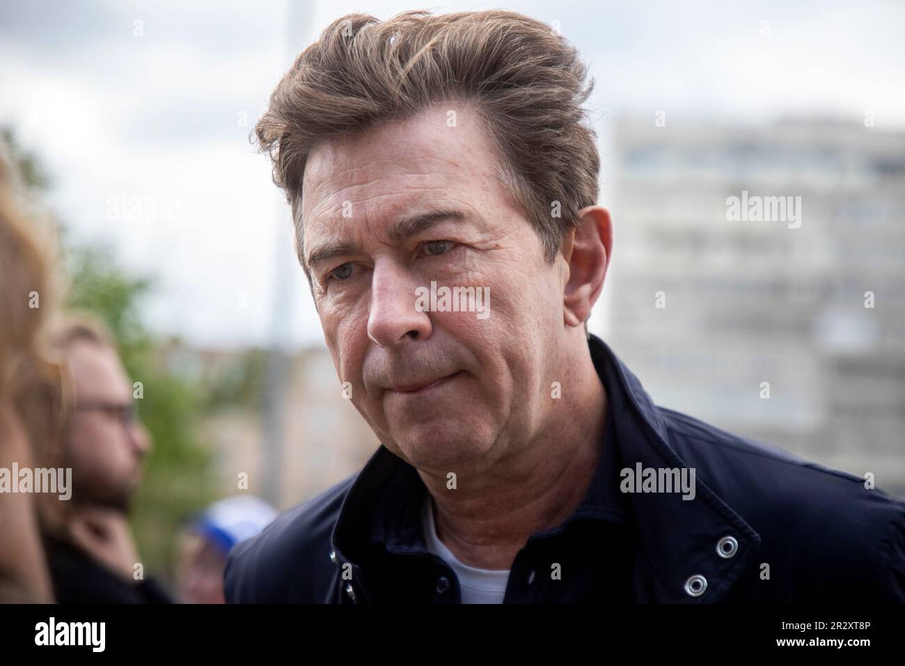 Moscow, Russia. 21st of May, 2023. Singer Valery Syutkin arrives to plant  out wild cherry trees in Dynamo Park to mark the Dynamo Moscow centenary as  part of the Cherry Forest Festival,