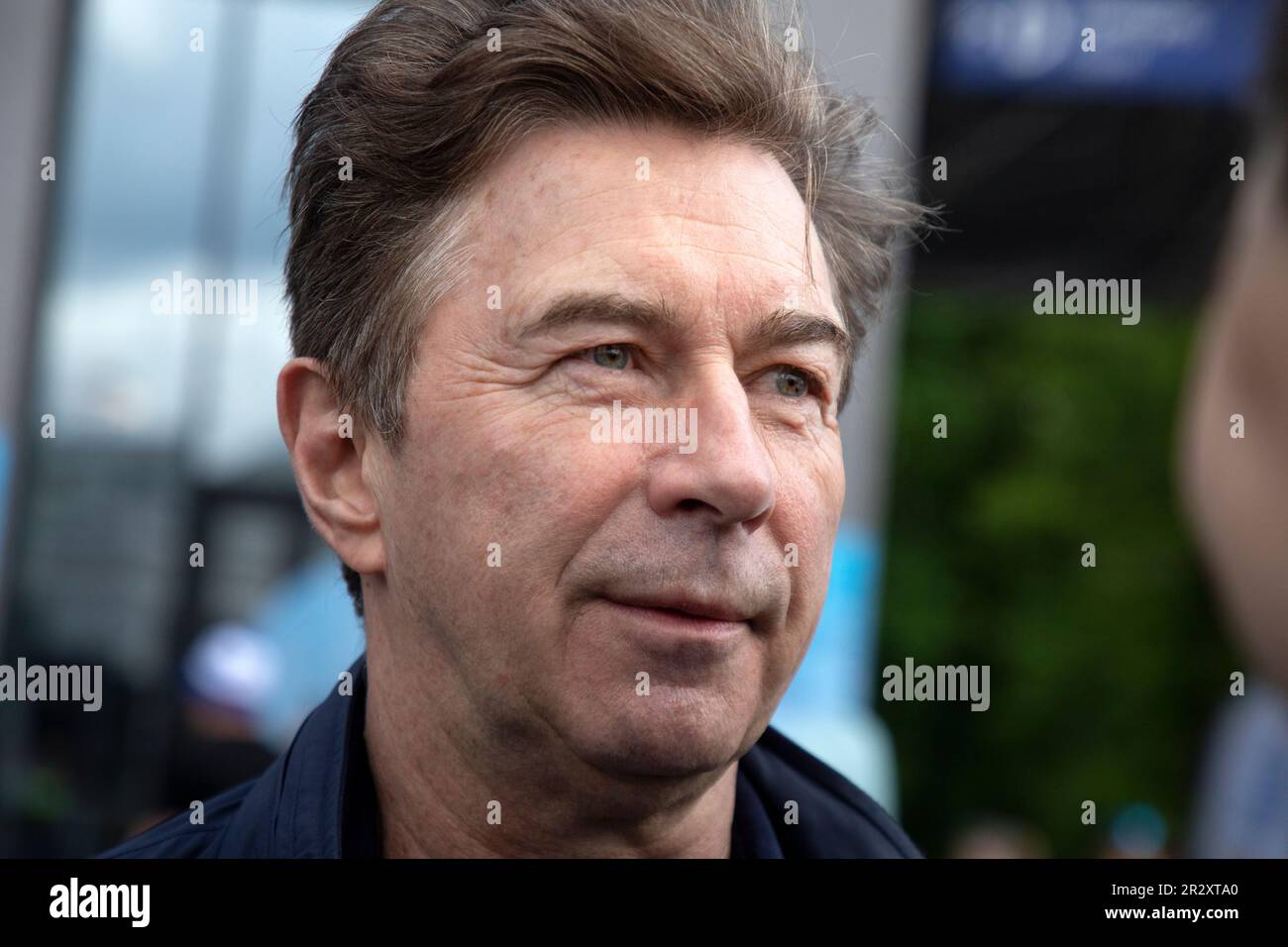 Moscow, Russia. 21st of May, 2023. Singer Valery Syutkin arrives to plant out wild cherry trees in Dynamo Park to mark the Dynamo Moscow centenary as part of the Cherry Forest Festival, in Moscow, Russia Stock Photo