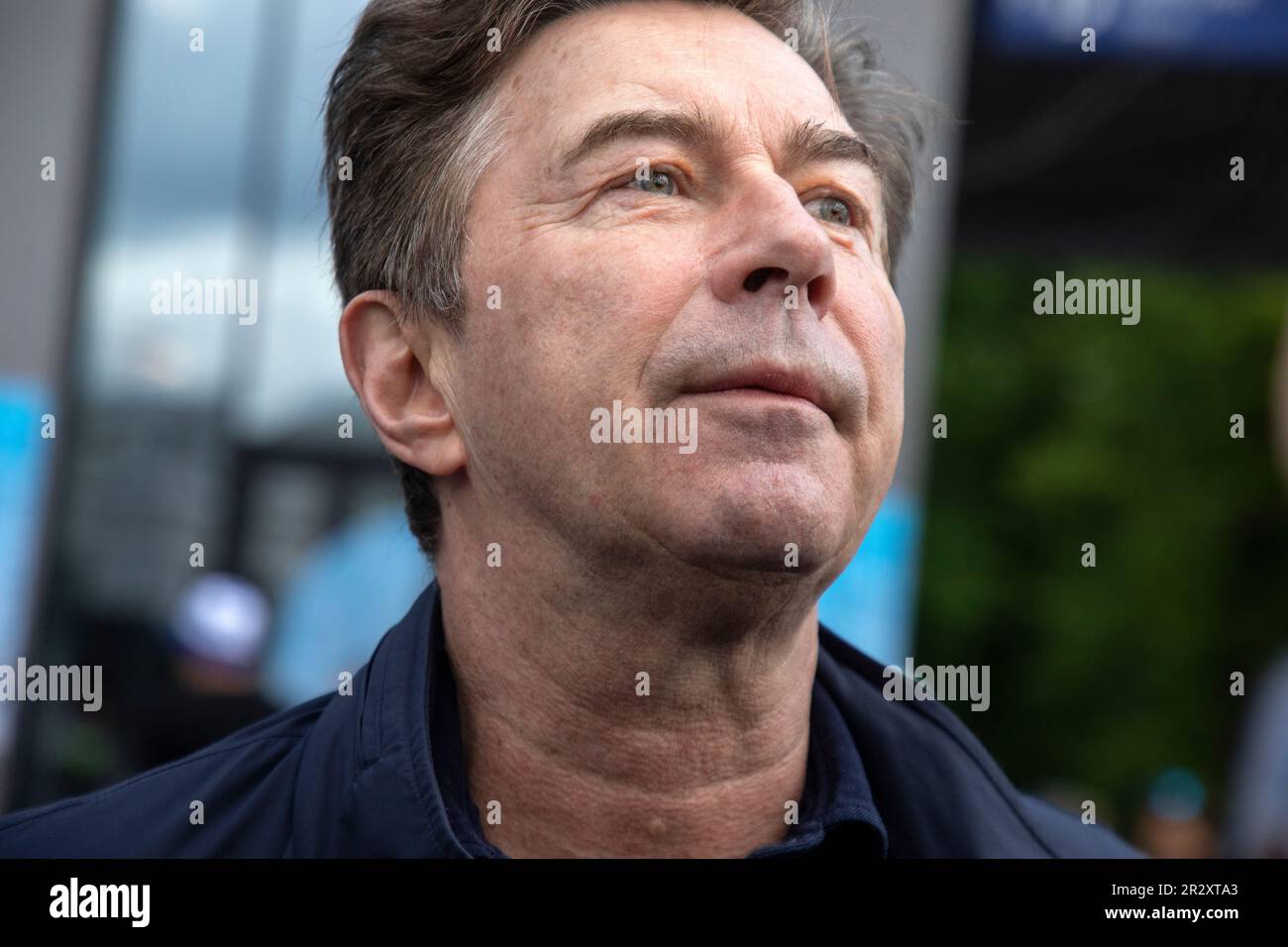 Moscow, Russia. 21st of May, 2023. Singer Valery Syutkin arrives to plant  out wild cherry trees in Dynamo Park to mark the Dynamo Moscow centenary as  part of the Cherry Forest Festival,