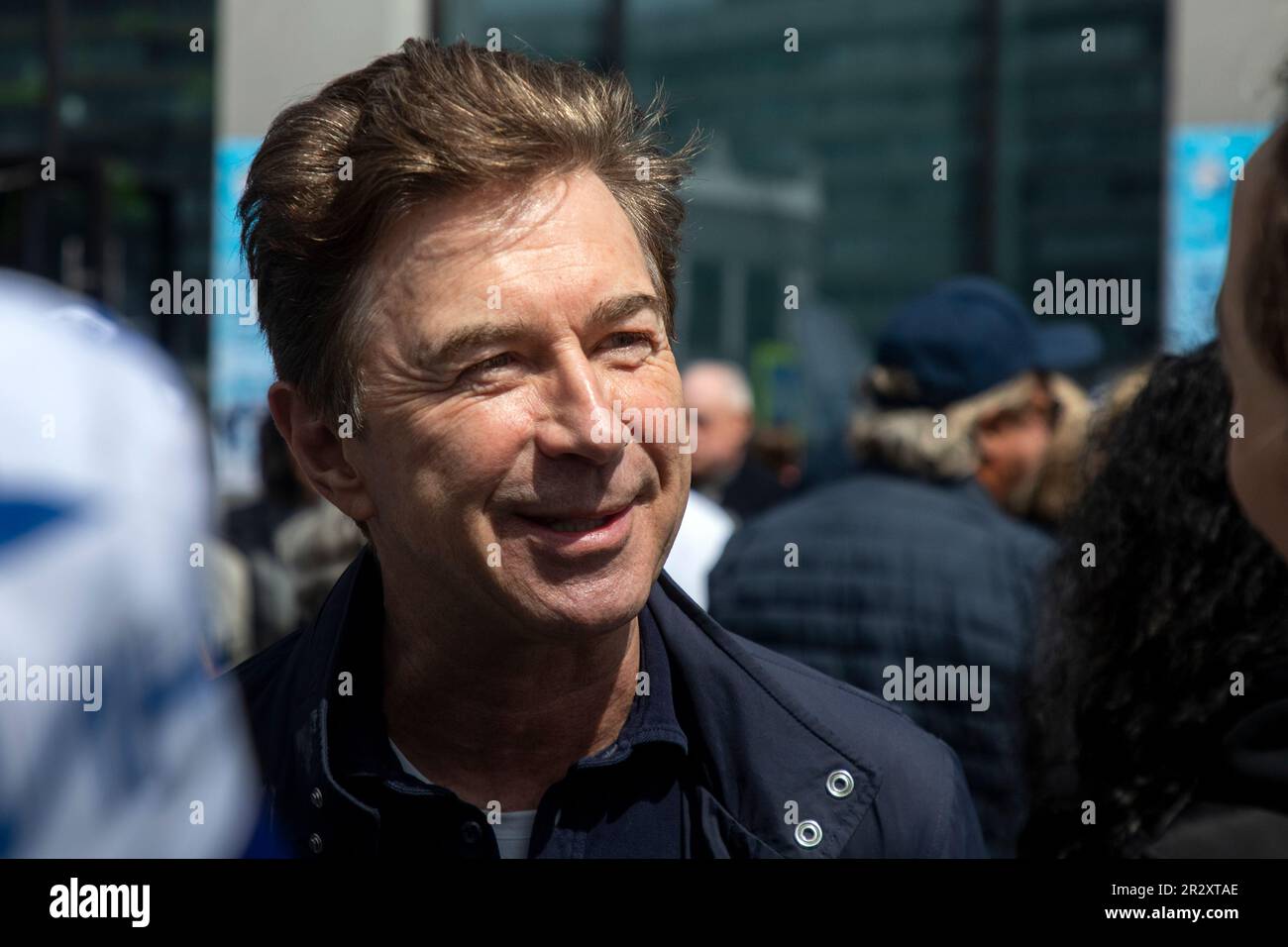 Moscow, Russia. 21st of May, 2023. Singer Valery Syutkin arrives to plant out wild cherry trees in Dynamo Park to mark the Dynamo Moscow centenary as part of the Cherry Forest Festival, in Moscow, Russia Stock Photo
