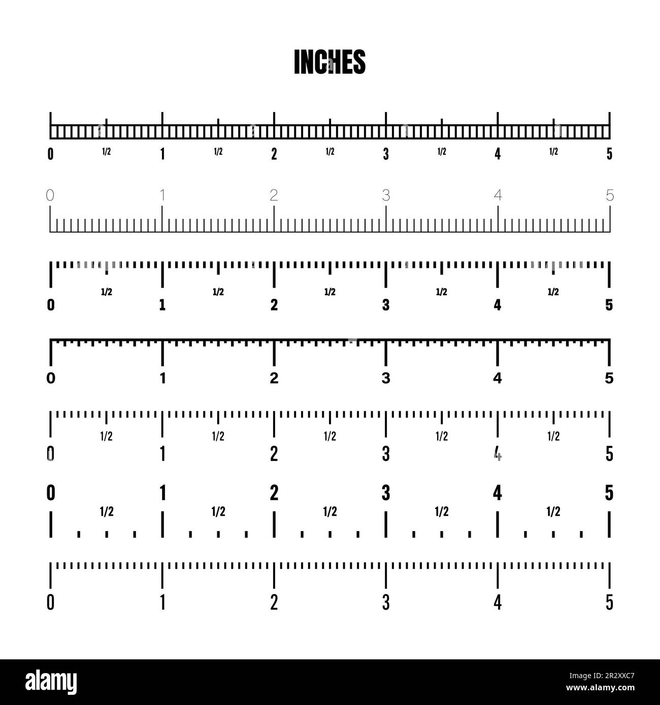 Realistic black inch scale for measuring length or height. Various ...