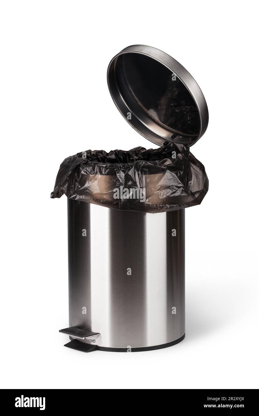 Steel trash can isolated on white Stock Photo Alamy