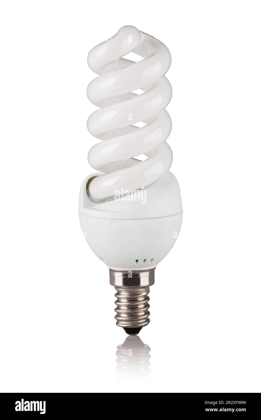 Energy saving fluorescent light bulb isolated on a white bakground ...