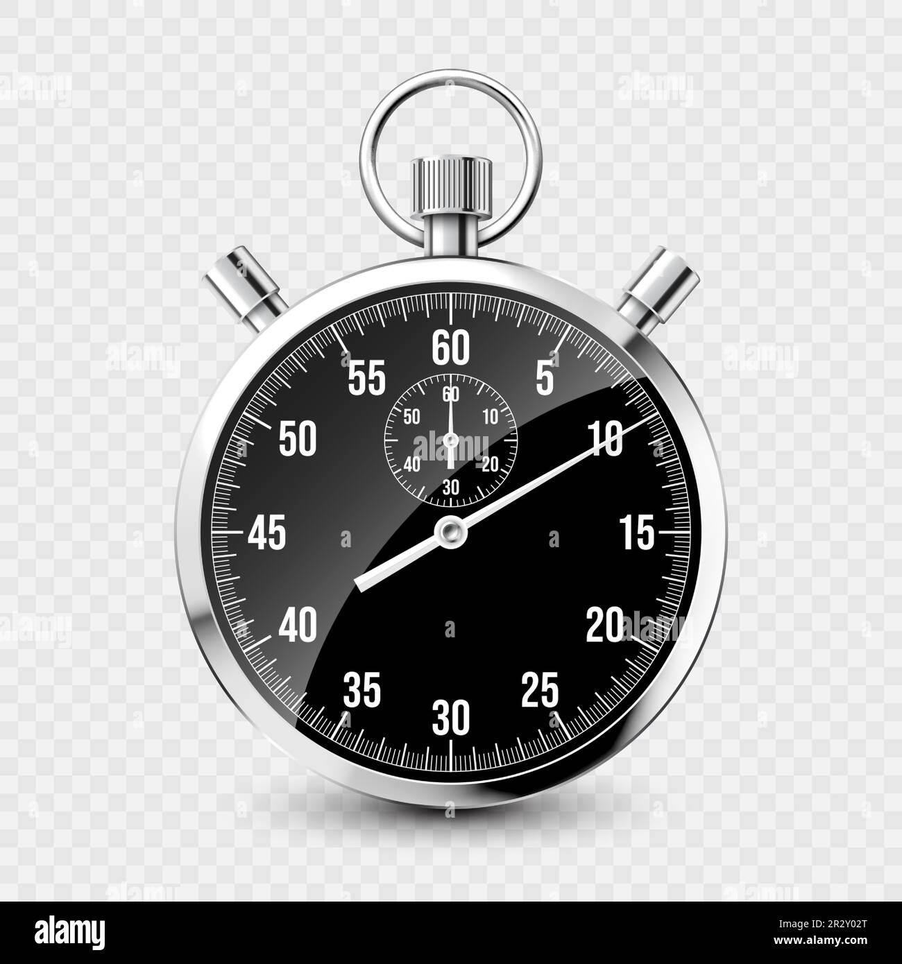 Realistic classic stopwatch. Shiny metal chronometer, time counter with