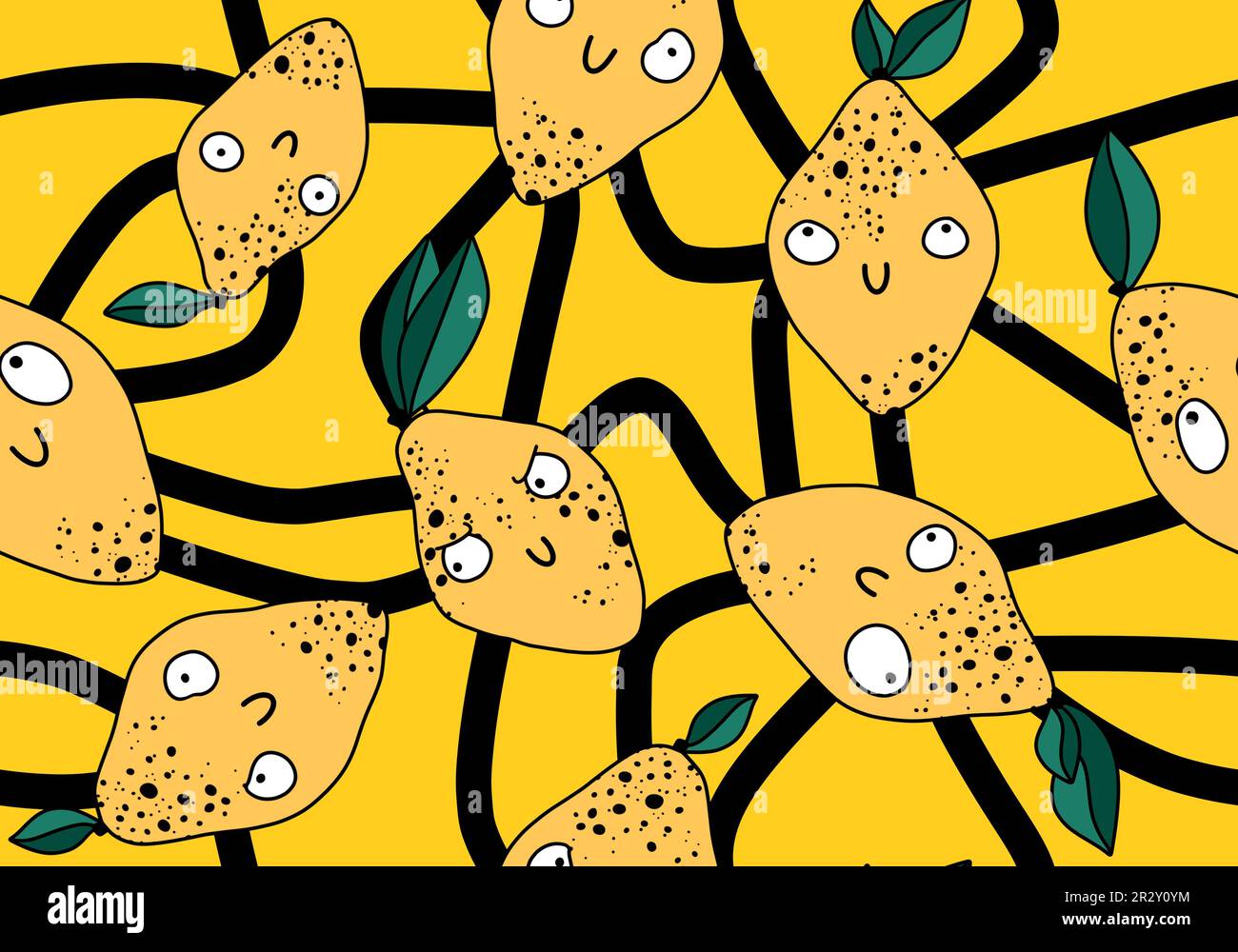 Summer cartoon fruit seamless monster lemon pattern for wrapping paper ...