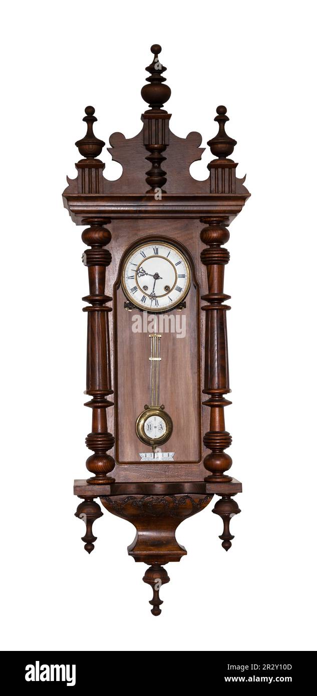 Wooden wall clock isolated on white background Stock Photo - Alamy