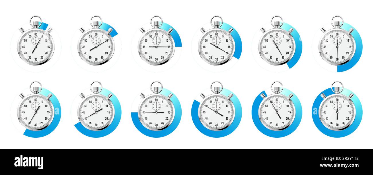 Realistic classic stopwatch. Shiny metal chronometer, time counter with
