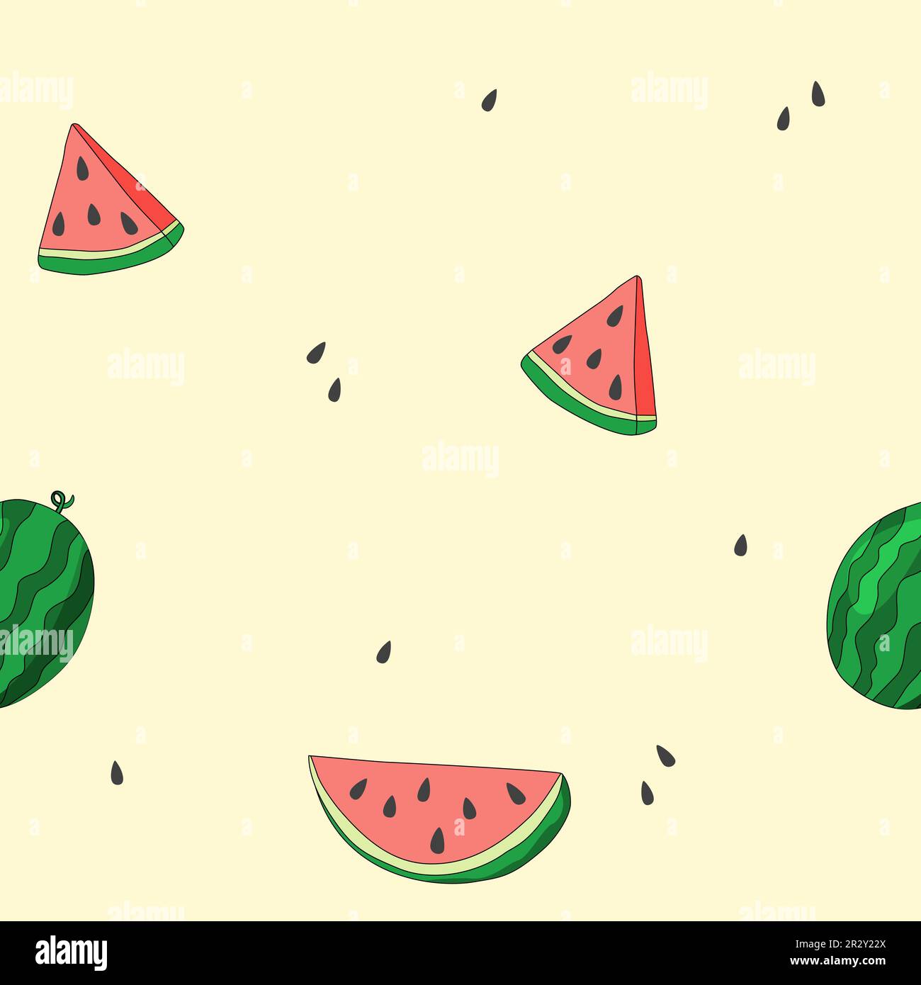 Seamless pattern with fresh ripe watermelon slices and whole watermelon ...