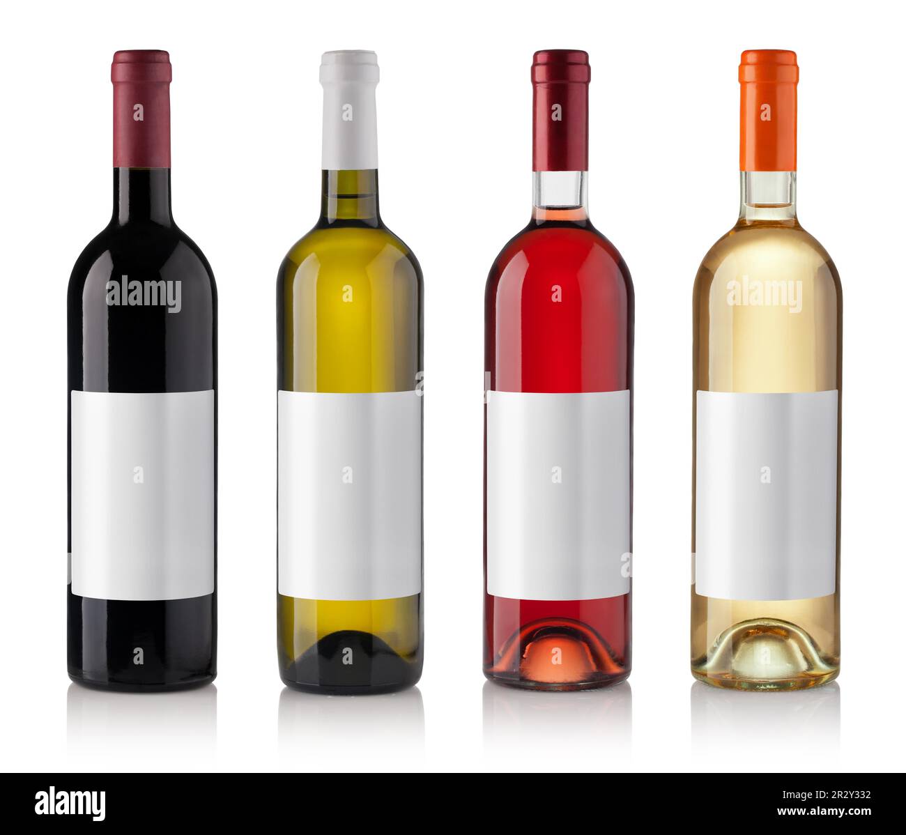 Set of white, rose, and red wine bottles. isolated on white background Stock Photo