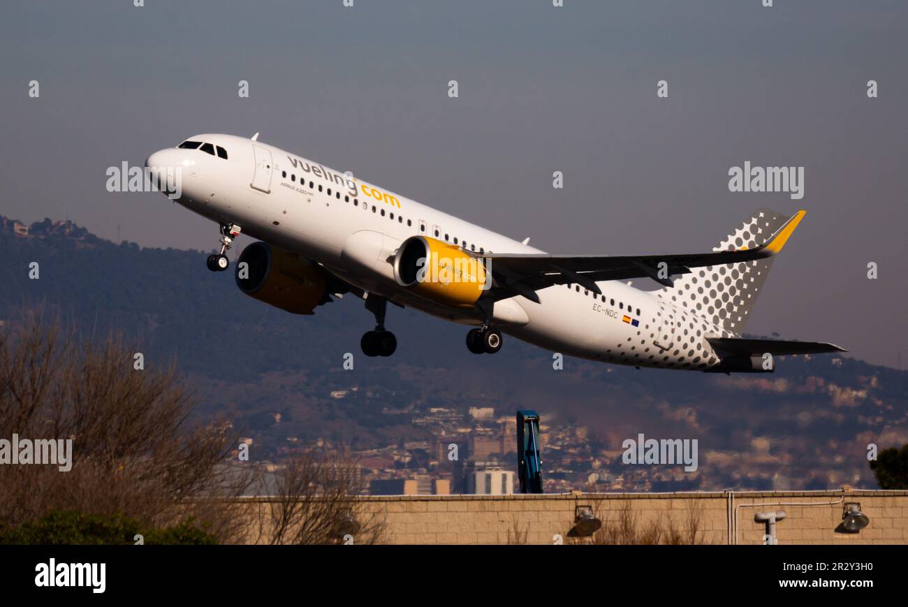 Takeoff of Vueling Airbus ECNDC from El Prat Airport Stock Photo Alamy