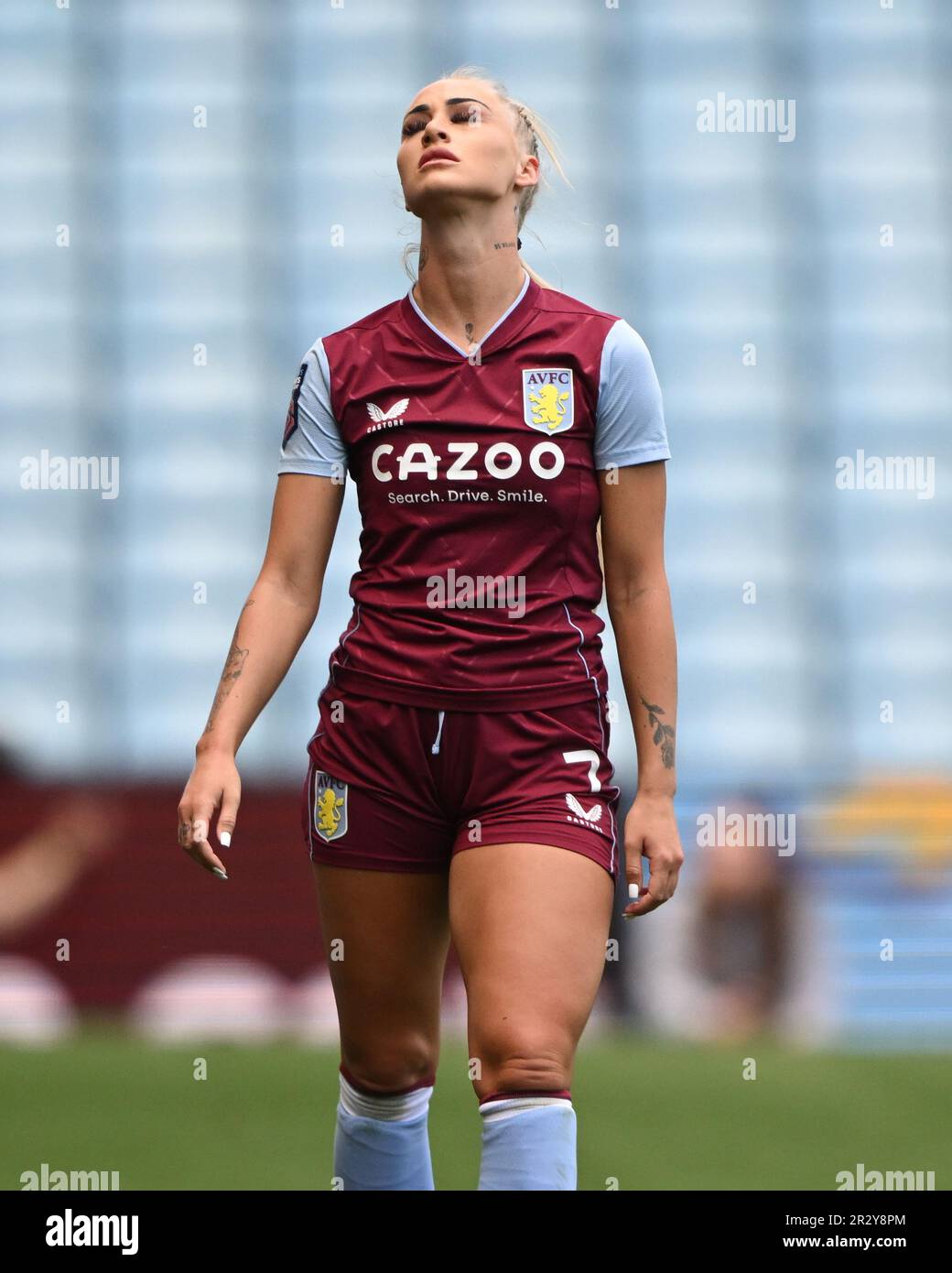 Birmingham, UK. 21st May 2023.   Alisha Lehmann of Aston Villa during the WomenÕs Super League match between Aston Villa and Liverpool at Villa Park in Birmingham on 21st May 2023. This image may only be used for Editorial purposes. Editorial use only.  Credit: Ashley Crowden/Alamy Live News Stock Photo