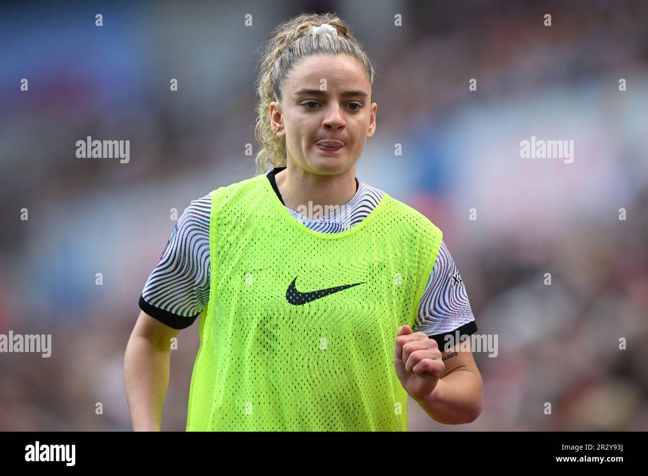 Birmingham, UK. 21st May 2023.   Leanne Kiernan of Liverpool warms up during the WomenÕs Super League match between Aston Villa and Liverpool at Villa Park in Birmingham on 21st May 2023. This image may only be used for Editorial purposes. Editorial use only.  Credit: Ashley Crowden/Alamy Live News Stock Photo