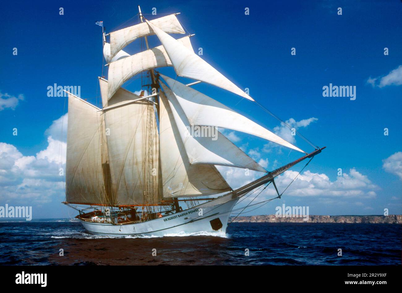 Topsail schooner, schooner, two-master, Sir Robert, diving cruise, sailing ship, Mediterranean, sailing, Baltimore Clipper, square-rigger Stock Photo