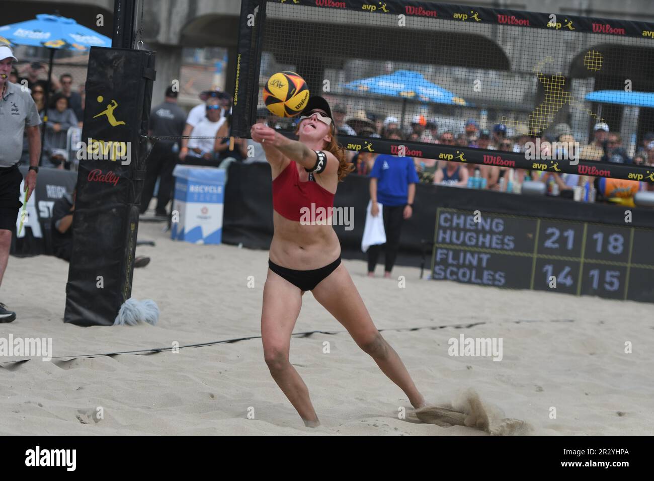 Huntington Beach, California, USA. 20th May, 2023. Kelley Cheng in action during the during the AVP Huntington Beach Semi-Finals on May 20, 2023. (Credit Image: © Jon Gaede/ZUMA Press Wire) EDITORIAL USAGE ONLY! Not for Commercial USAGE! Credit: ZUMA Press, Inc./Alamy Live News Stock Photo